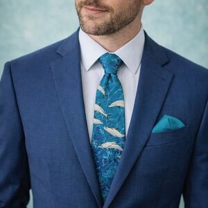 Vintage SURREY Dolphin Men's Tie Dolphins Teal Green Navy Blue Necktie Ocean Sea